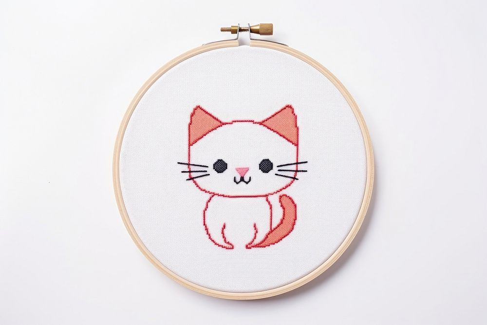 Kitten in embroidery style textile pattern cute.