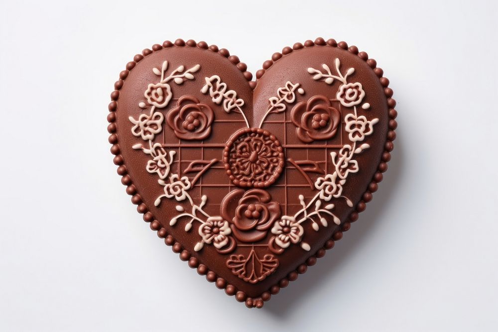 Heart-shaped chocolate box in embroidery style dessert food cake.