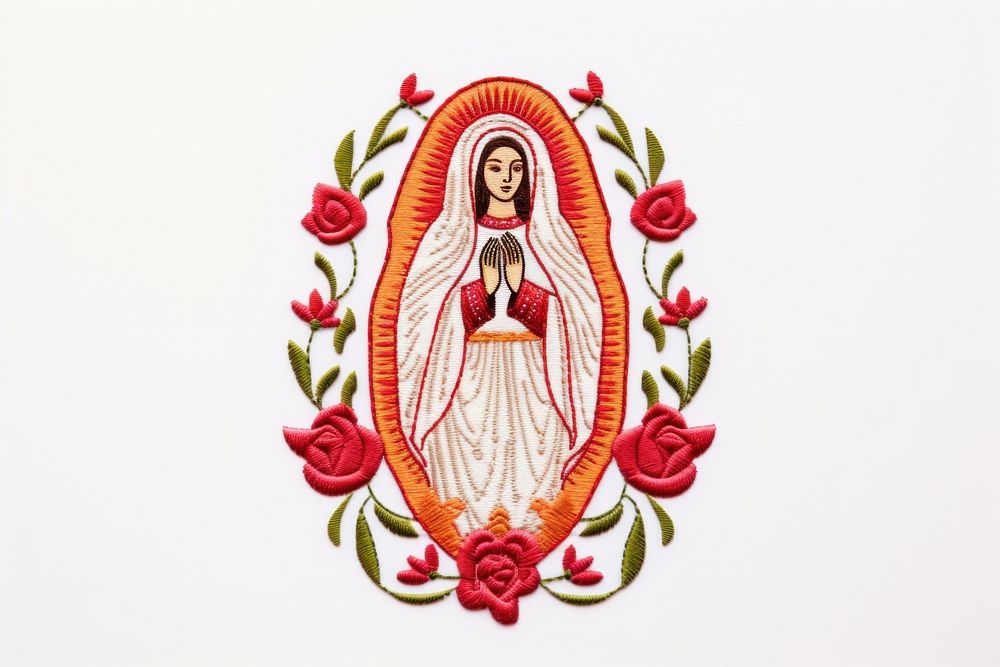Mary in embroidery style pattern representation spirituality.