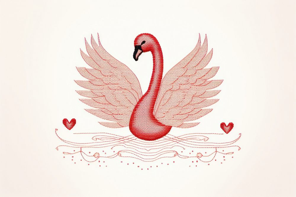 Swan in embroidery style flamingo animal bird.