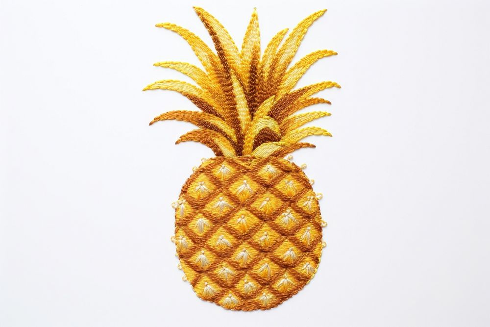 Pineapple in embroidery style fruit food bromeliaceae.