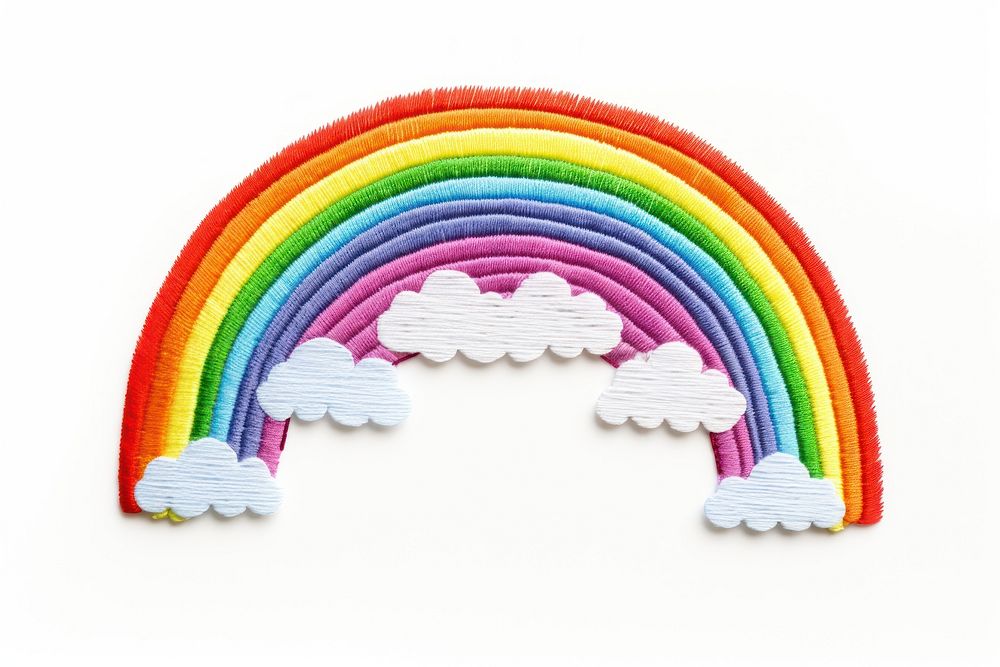 Rainbow in embroidery style textile creativity handicraft.
