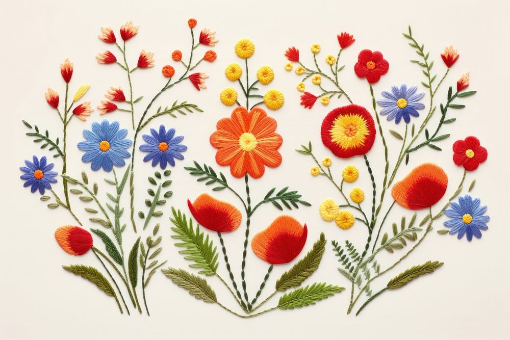 Wildflower in embroidery style needlework pattern plant.