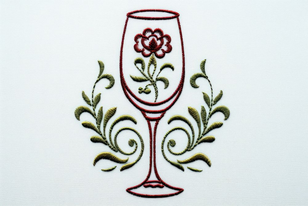 Wine hlass in embroidery style pattern glass drink.