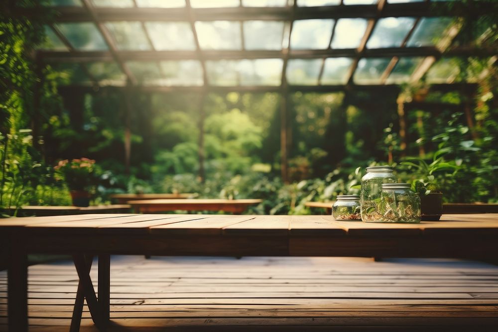 Wood table backdrop gardening outdoors nature.