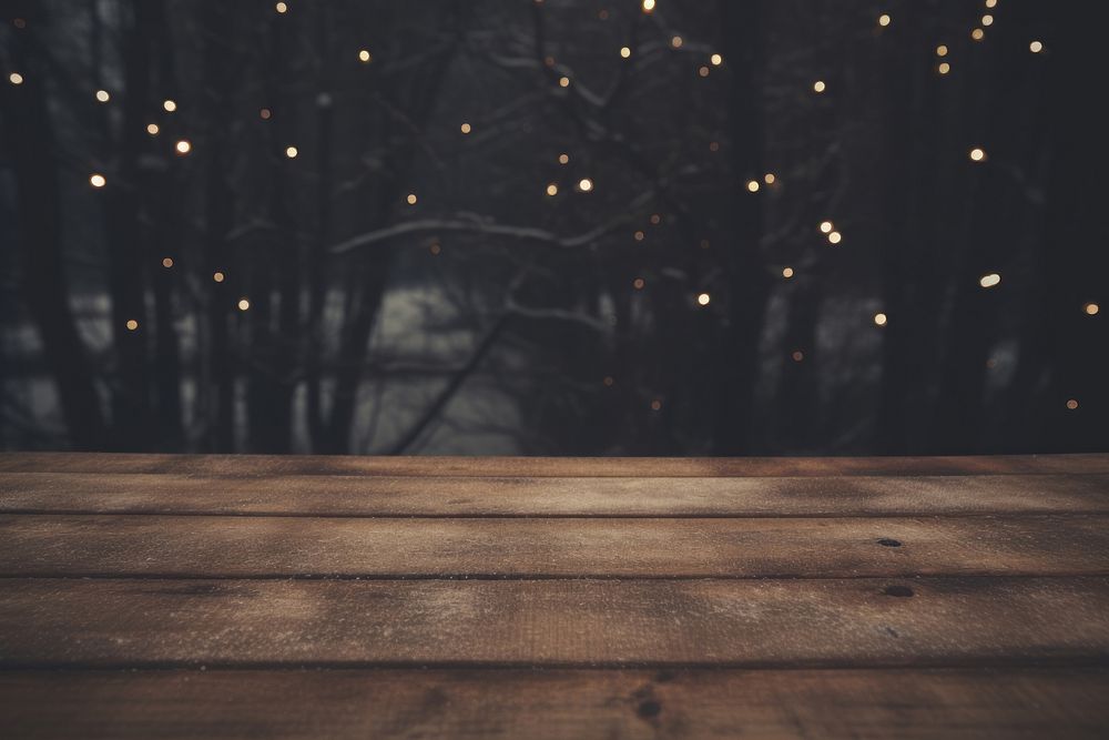  Winter lights are dim at night background wooden table top land. AI generated Image by rawpixel.