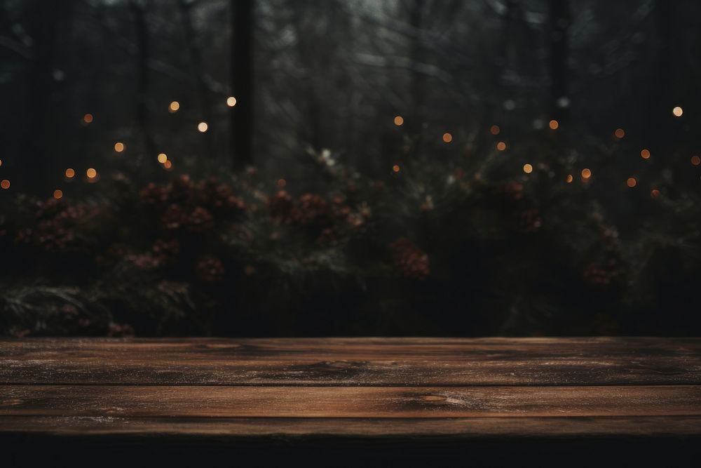  Lights are dim at night background wooden table top winter land. AI generated Image by rawpixel.