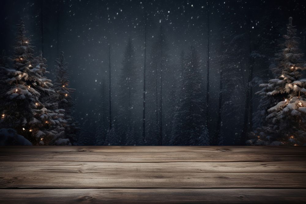  Winter lights are dim at night background wooden table top celebration. AI generated Image by rawpixel.