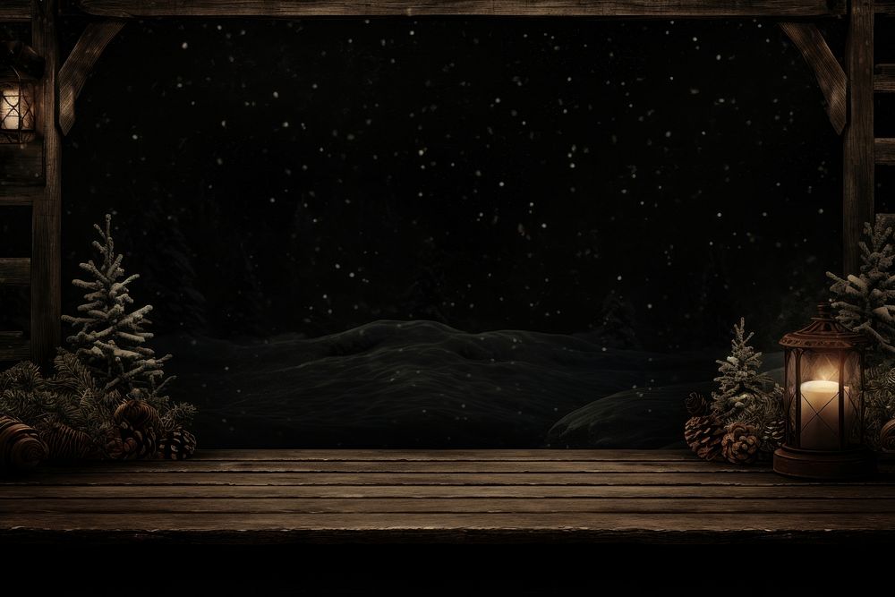  Winter lights are dim at night background wooden table top christmas. AI generated Image by rawpixel.