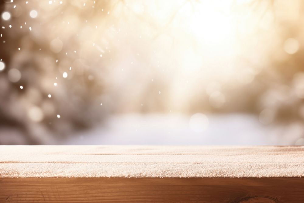  Winter sunlight bokeh background wooden table top nature. AI generated Image by rawpixel.