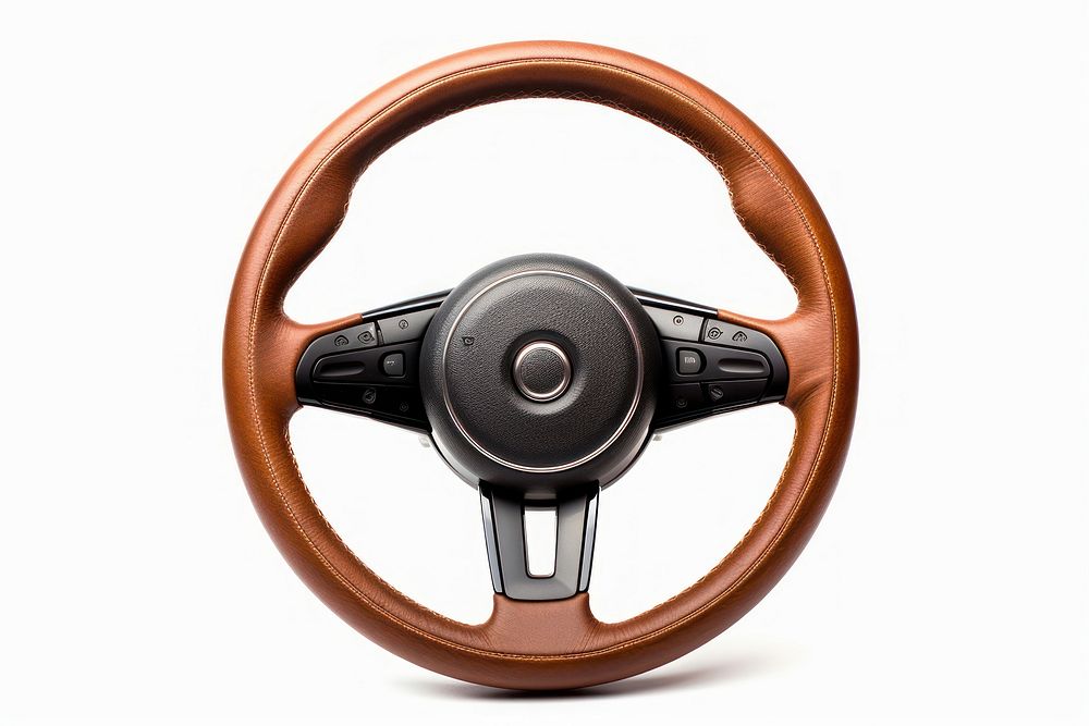 Modern leather steering wheel vehicle white background transportation.