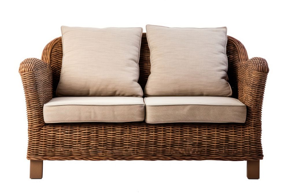 Outdoor garden rattan straw couches armchair cutouts double seat sofa furniture cushion pillow.