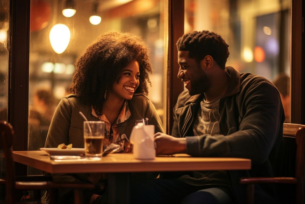 African American couple restaurant dating adult.