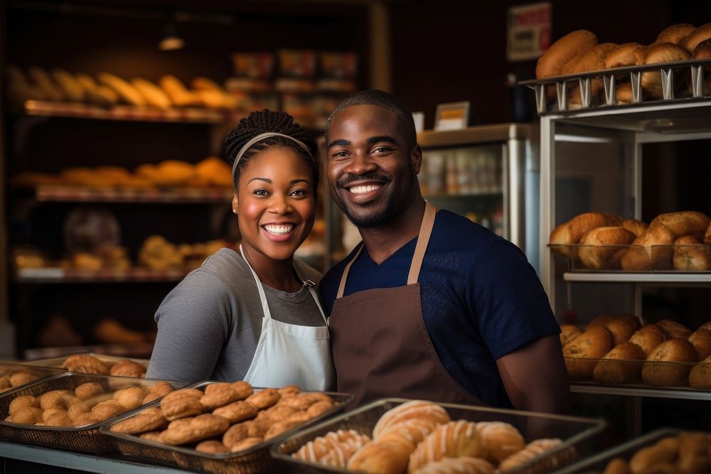 African American couple food bakery bread.