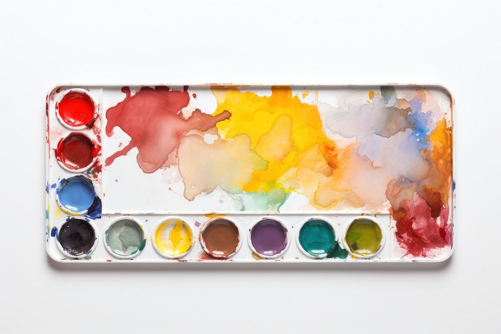 Artist paint tray palette white background paintbrush.