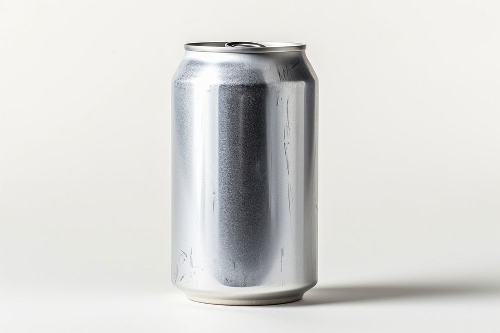 A blank soda or beer can garbage white background refreshment drinkware.