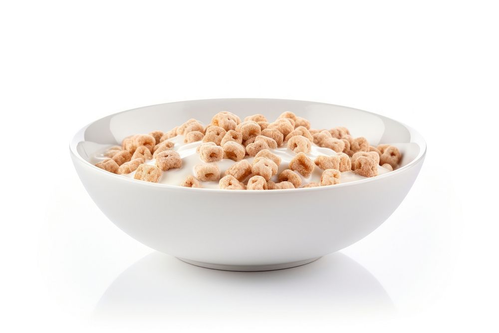 Cereal with milk in bowl food white background breakfast.