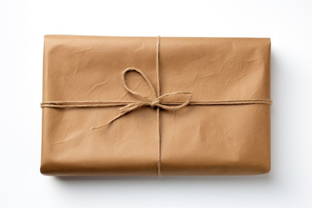 A extra long Brown wrapped parcel brown gift box.