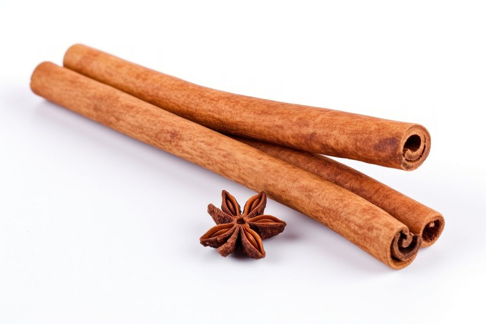 A Fragrant cinnamon one stick spice food white background.