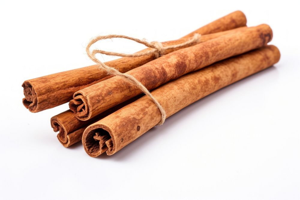 A Fragrant cinnamon stick food wood white background.