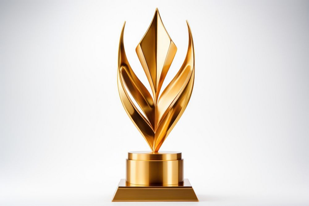 Golden award abstract trophy white background achievement lighting.