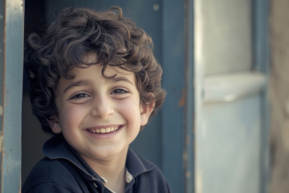 Middle eastern boy child smile happy.