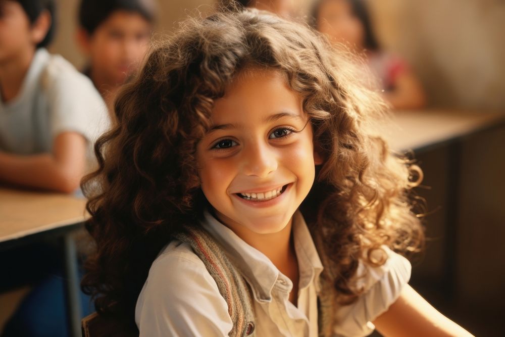Middle eastern girl school child smile.