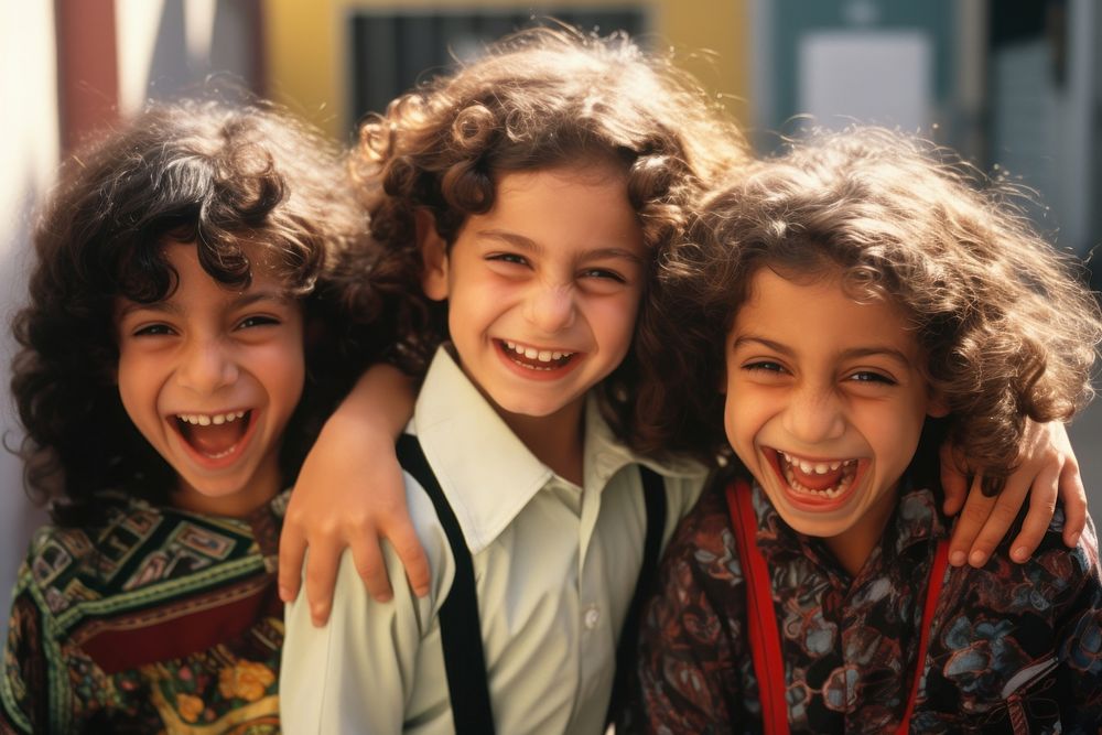 Middle eastern kids laughing portrait smile.