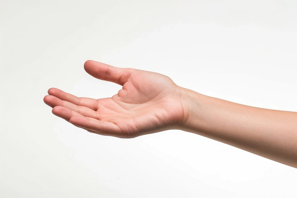 Holding hand finger white background gesturing.