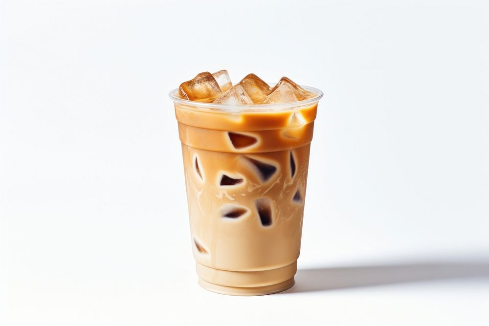 Iced coffee drink white background refreshment.