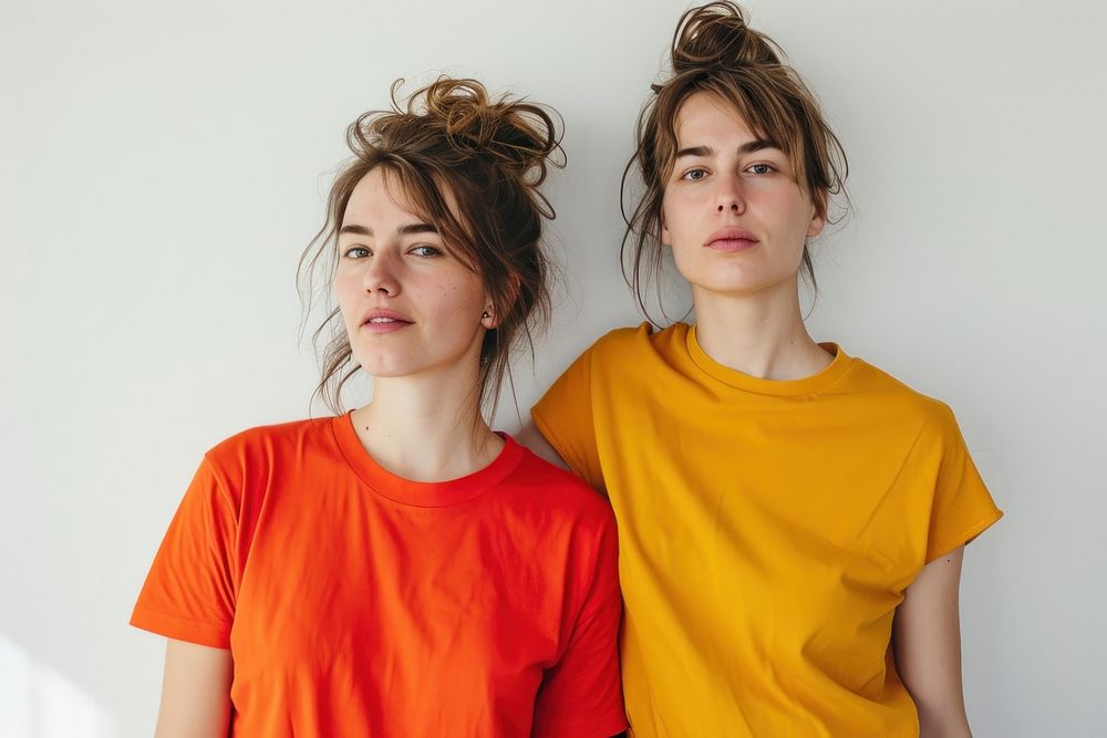 Two women standing photography portrait t-shirt.