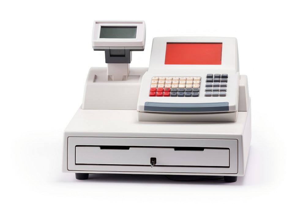 Cash register machine white background electronics. AI generated Image by rawpixel.