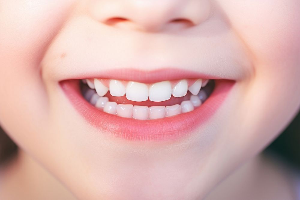 Smiling lips of kid teeth smile skin.