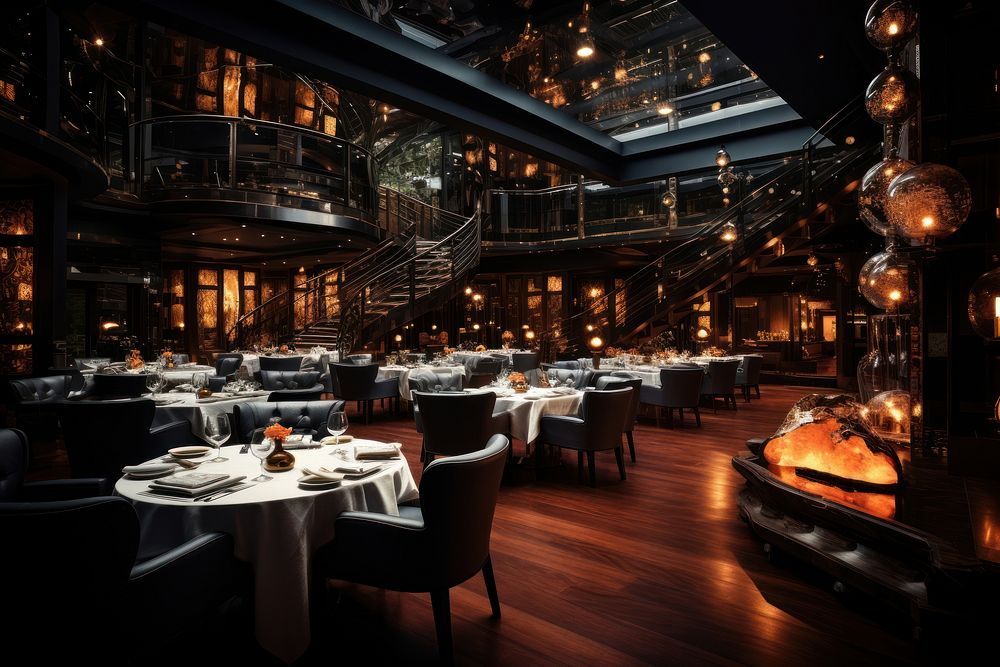 Luxurious restaurant architecture building table. AI generated Image by rawpixel.