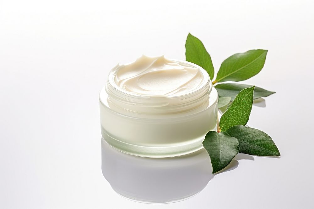 Nightcream lotion skincare with bottle jar container plant leaf freshness.
