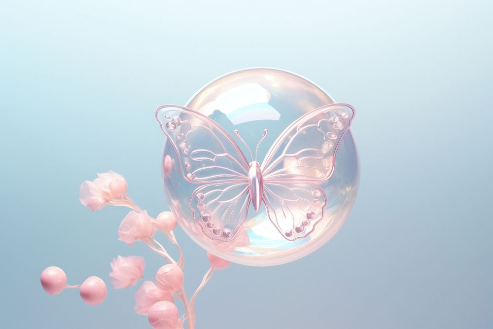  Bubble with butterfly and flowers plant transparent fragility. AI generated Image by rawpixel.