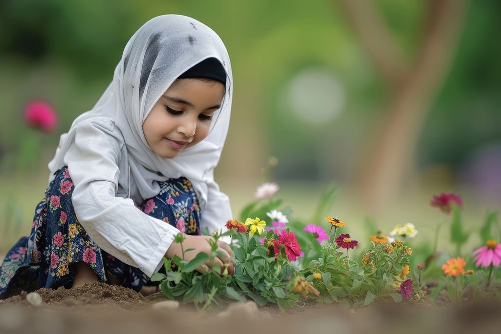 Saudi Arabian girl flower plant outdoors.