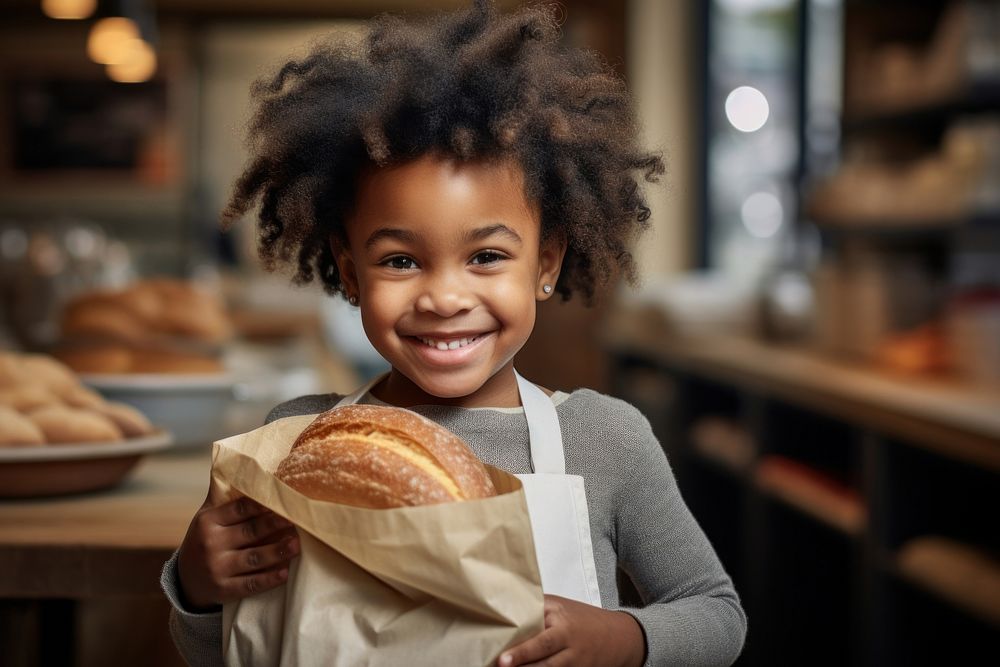 African American little girl bread food holding.