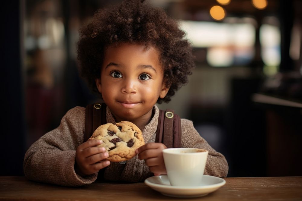 African American little boy bread food portrait.