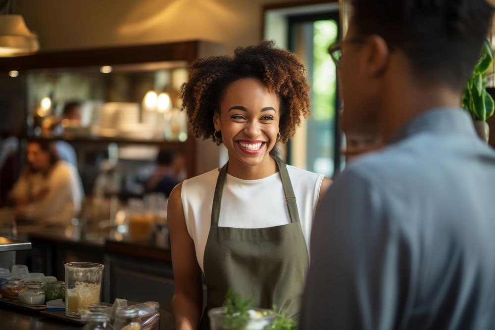 African American woman customer smiling adult.