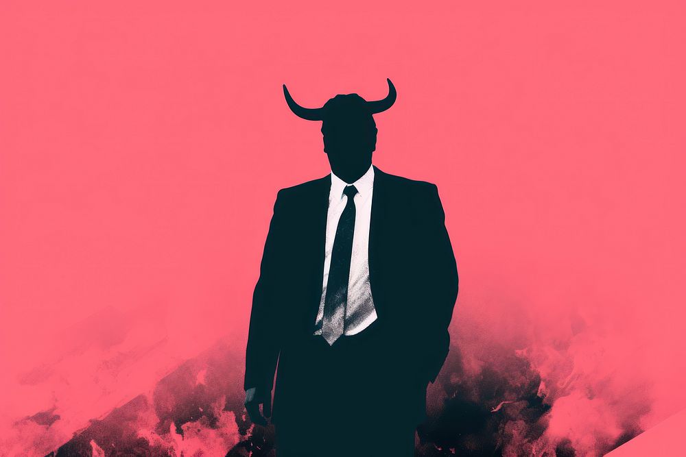 Bull in business suit celebrated adult tie representation.