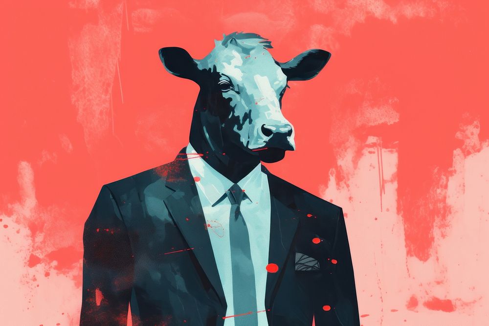 Bull in business suit celebrated animal livestock cattle.