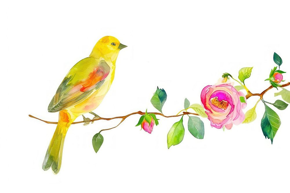 Bird with flower canary animal nature.