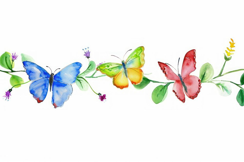 Butterflies with flower nature plant white background.