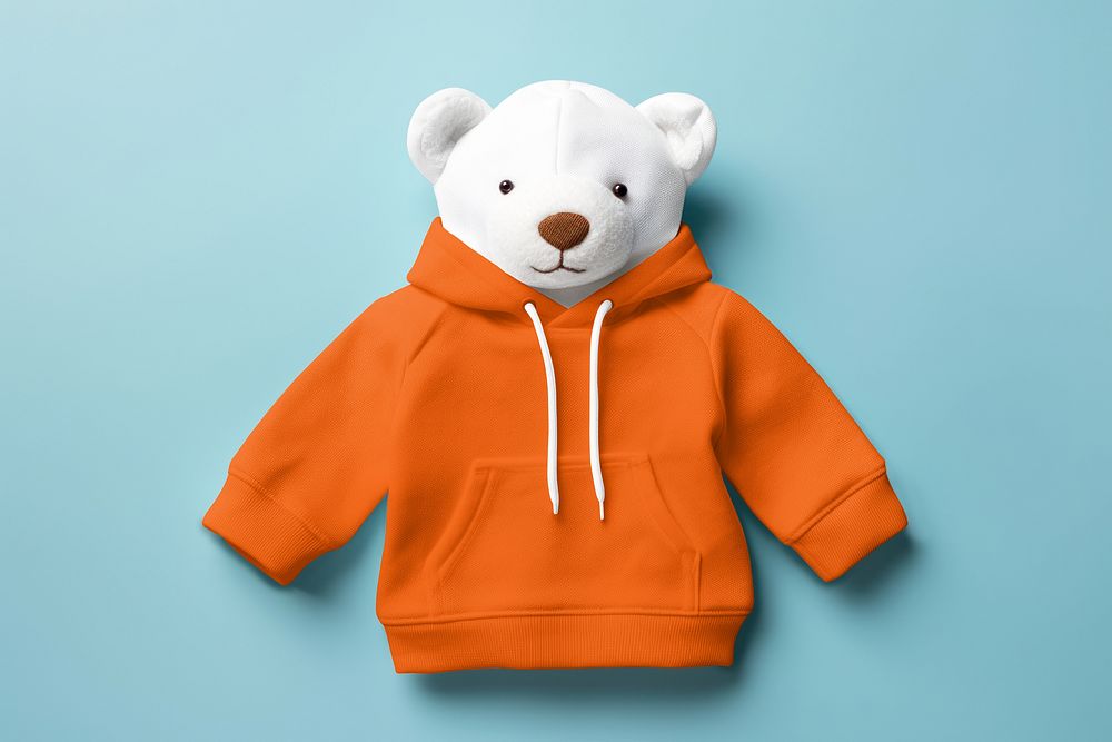 Teddy bear in orange hoodie