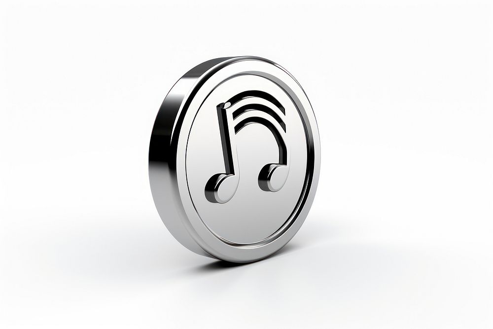 Music icon chrome material silver shape white background.