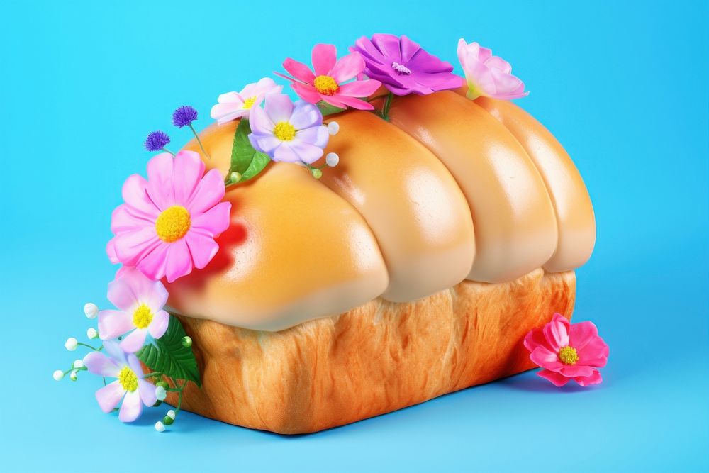 3D surreal of a loaf with flowers dessert bread plant.