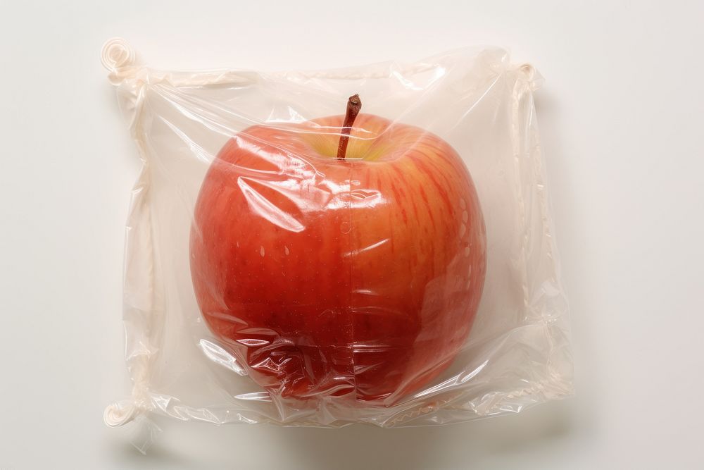 Plastic wrapping over a rotten apple plant food freshness.