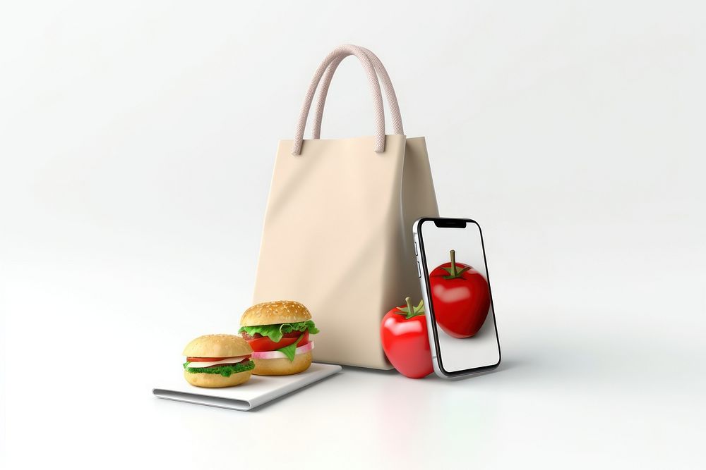 Food bag handbag phone.