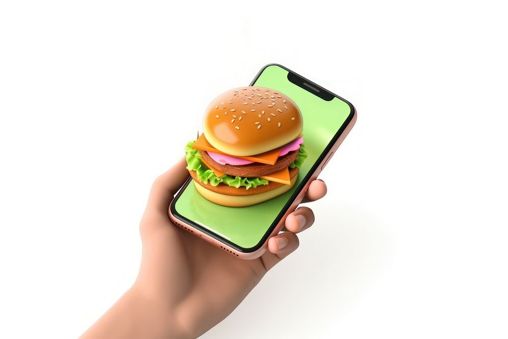 Food holding phone hand.